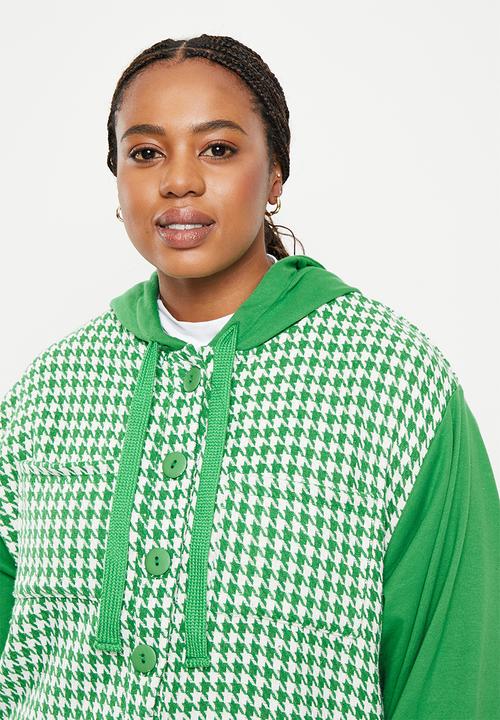 Me&B - Plus Boucle combo hoodie - green houndstooth 