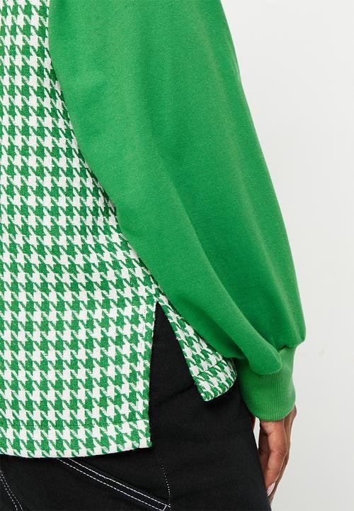 Me&B - Plus Boucle combo hoodie - green houndstooth 