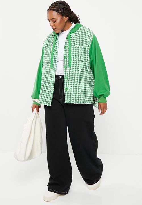 Me&B - Plus Boucle combo hoodie - green houndstooth 