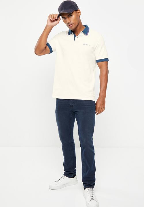 Ben Sherman - Colour block rib polo - snow white