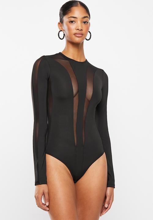 SISSY BOY - Deep connections long sleeeve bodysuit with insets - black