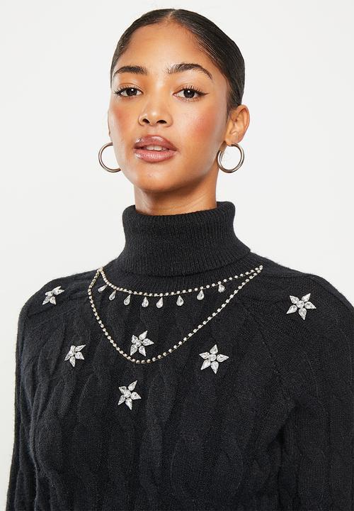 SISSY BOY - Shannon polo neck chunky knitted sweater - black