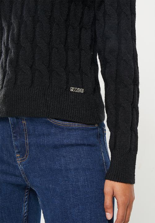 SISSY BOY - Shannon polo neck chunky knitted sweater - black