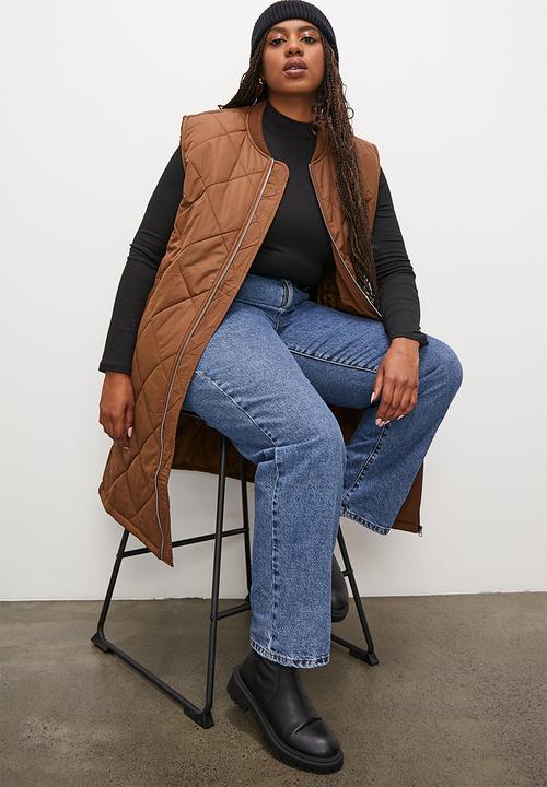 Superbalist - Midi quilted puffer gilet - tan