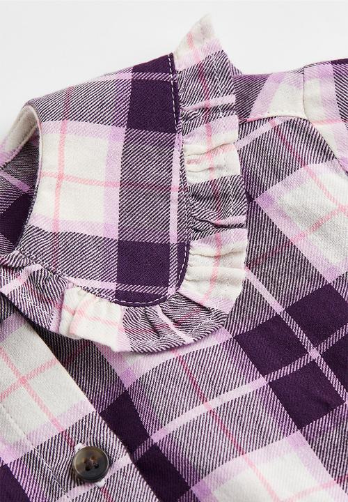H&M - Frill-collared blouse - purple/checked