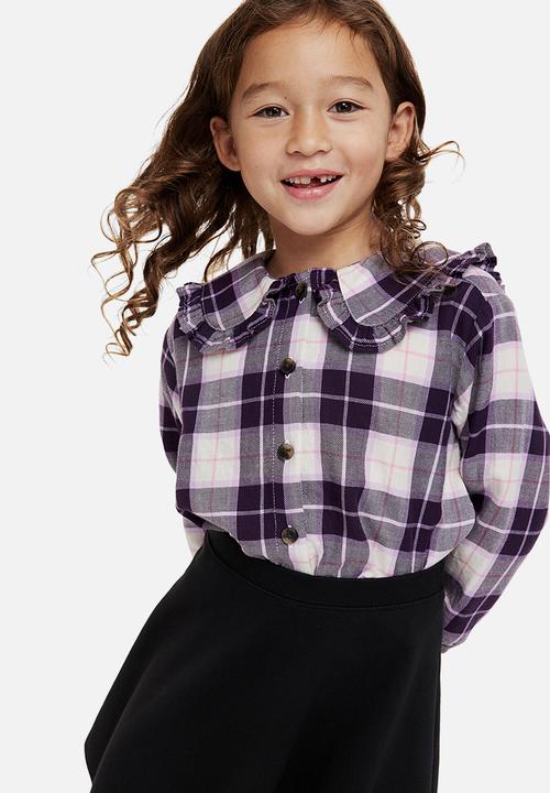 H&M - Frill-collared blouse - purple/checked
