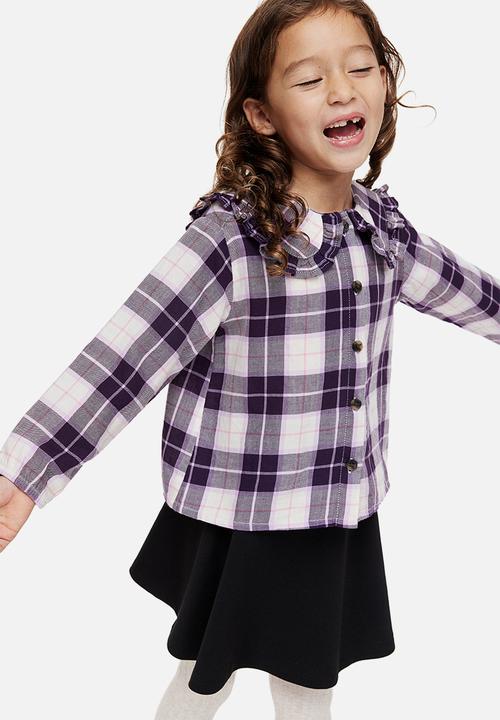 H&M - Frill-collared blouse - purple/checked