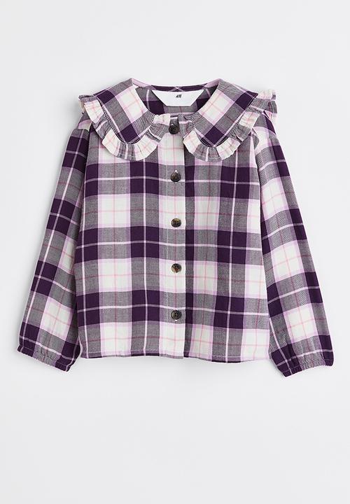 H&M - Frill-collared blouse - purple/checked