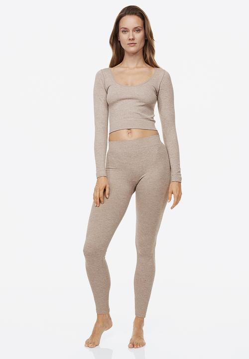 H&M - Thermolite® ribbed leggings - light beige marl