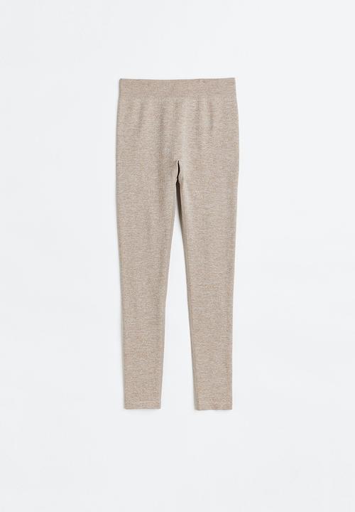 H&M - Thermolite® ribbed leggings - light beige marl