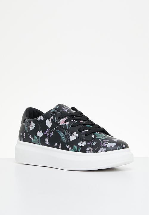 Tom Tom - Floral flatform sneaker - black