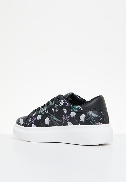 Tom Tom - Floral flatform sneaker - black