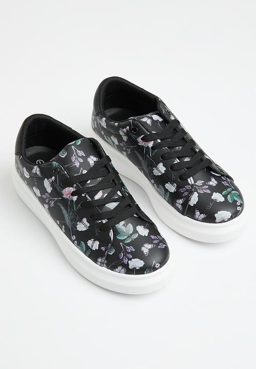 Tom Tom - Floral flatform sneaker - black