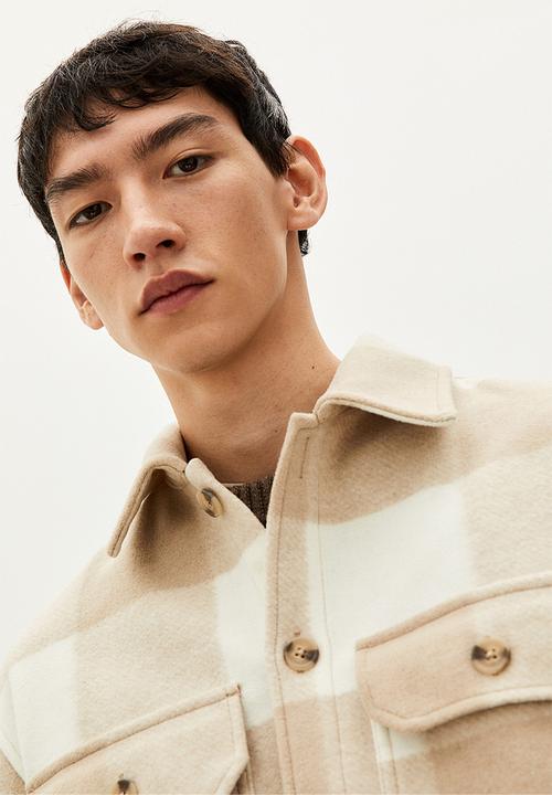 H&M - Relaxed fit overshirt - white/beige checked