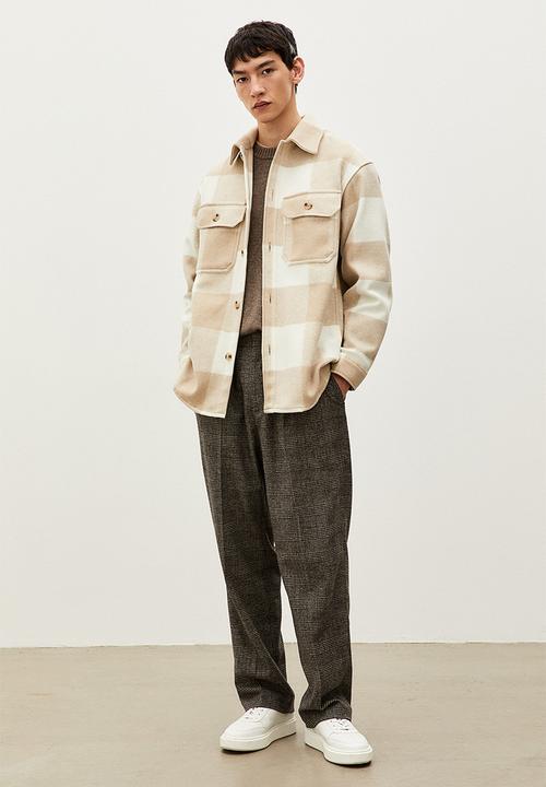 H&M - Relaxed fit overshirt - white/beige checked