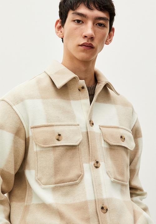 H&M - Relaxed fit overshirt - white/beige checked