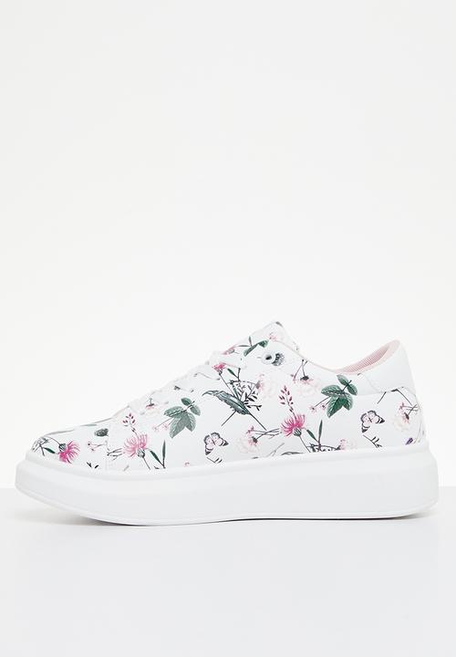 Tom Tom - Floral flatform sneaker - white