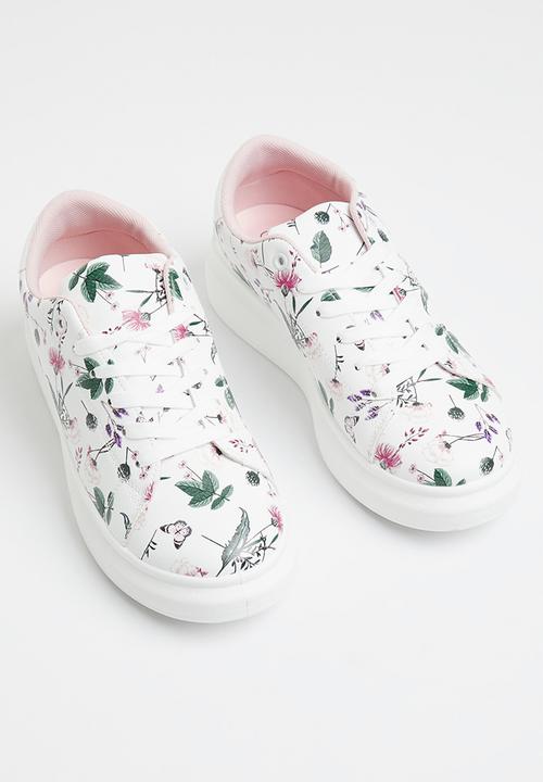 Tom Tom - Floral flatform sneaker - white