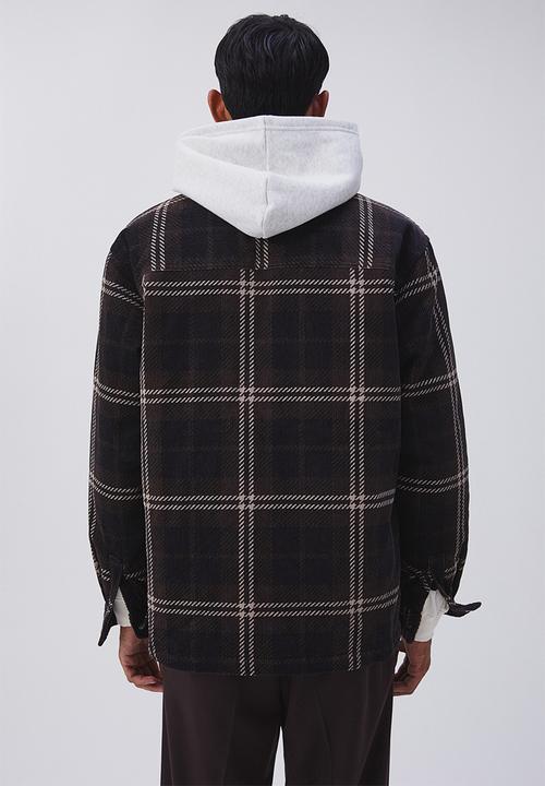 H&M - Relaxed fit padded shacket - dark brown/checked