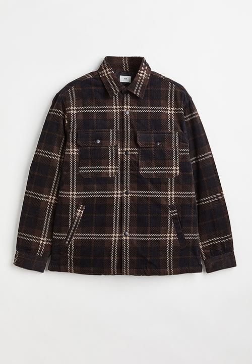 H&M - Relaxed fit padded shacket - dark brown/checked