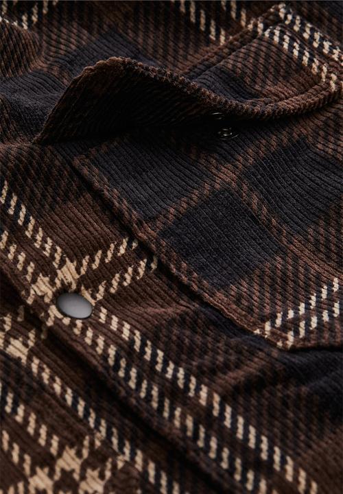 H&M - Relaxed fit padded shacket - dark brown/checked