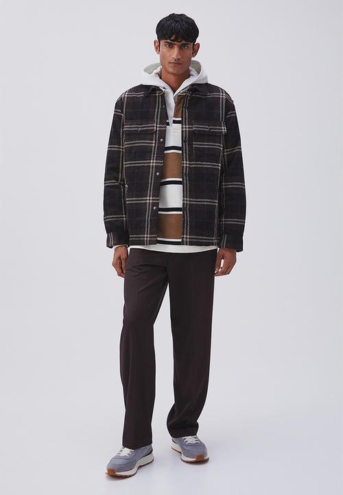 H&M - Relaxed fit padded shacket - dark brown/checked