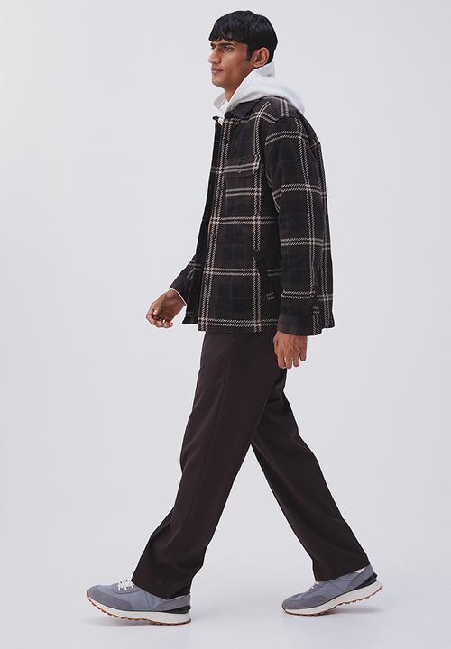 H&M - Relaxed fit padded shacket - dark brown/checked