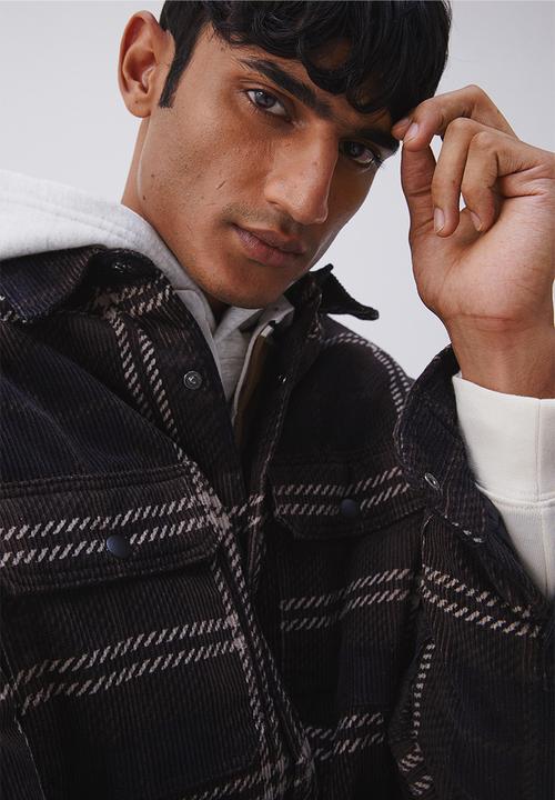 H&M - Relaxed fit padded shacket - dark brown/checked