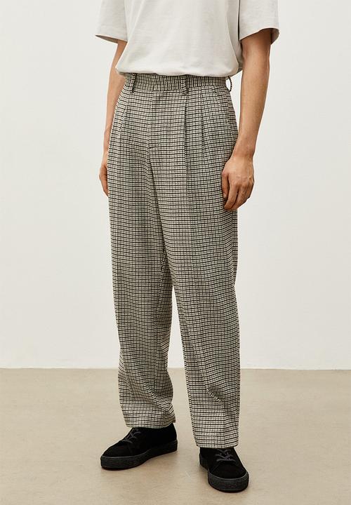 H&M - Relaxed fit wool-blend trousers - green/black checked