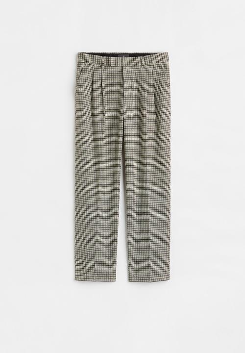 H&M - Relaxed fit wool-blend trousers - green/black checked