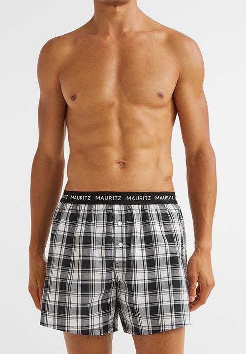 H&M - 3 Pack woven cotton boxer shorts - black/checked