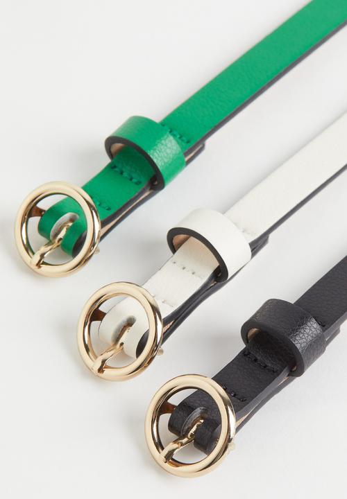H&M - 3-pack narrow belts - green/cream