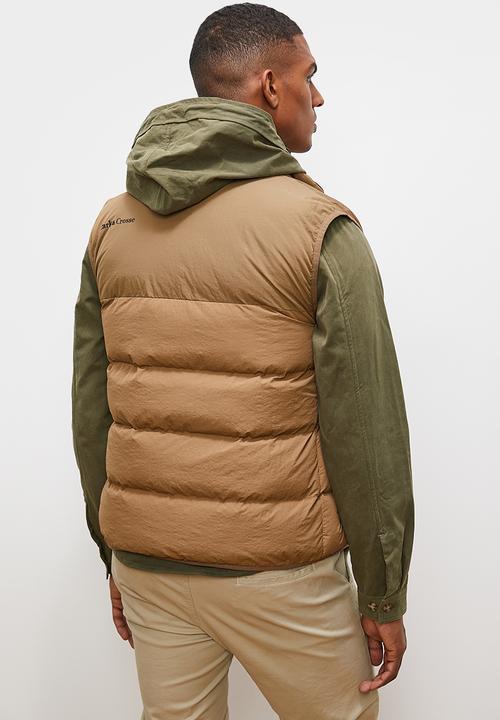 Lark & Crosse - Mason Sleeveless colourblock puffer jacket - taupe