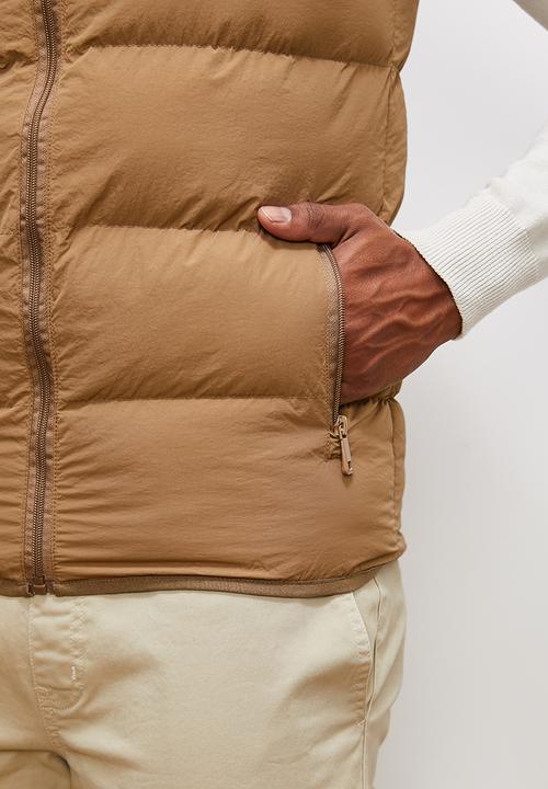 Lark & Crosse - Mason Sleeveless colourblock puffer jacket - taupe