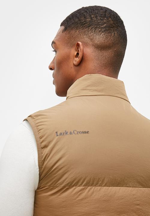 Lark & Crosse - Mason Sleeveless colourblock puffer jacket - taupe