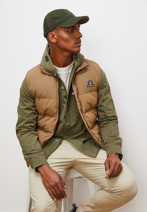 Lark & Crosse - Mason Sleeveless colourblock puffer jacket - taupe