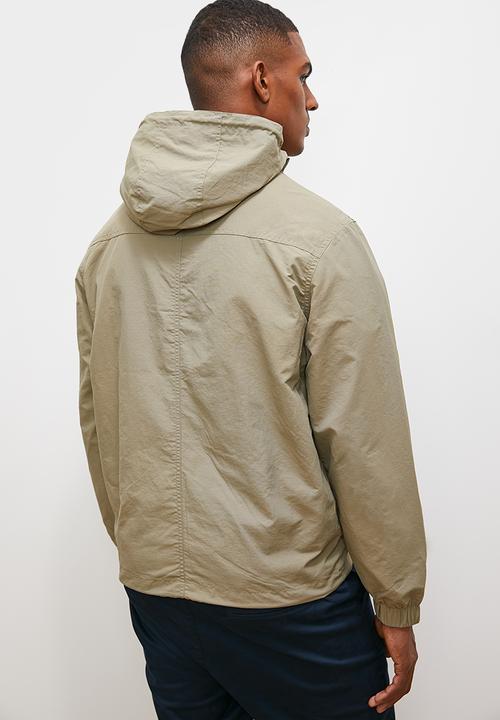 Lark & Crosse - Hooded rib stop poplin 1/4 zip pullover lightweight jacket - stone