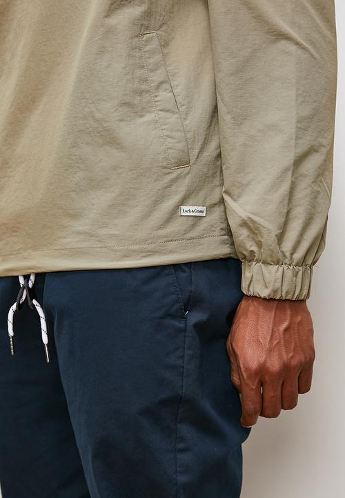 Lark & Crosse - Hooded rib stop poplin 1/4 zip pullover lightweight jacket - stone