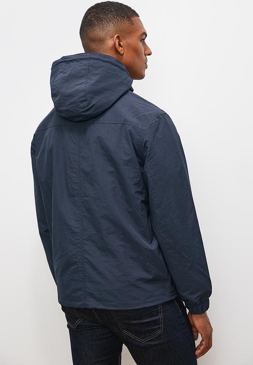 Lark & Crosse - Hooded rib stop poplin 1/4 zip pullover lightweight jacket - navy