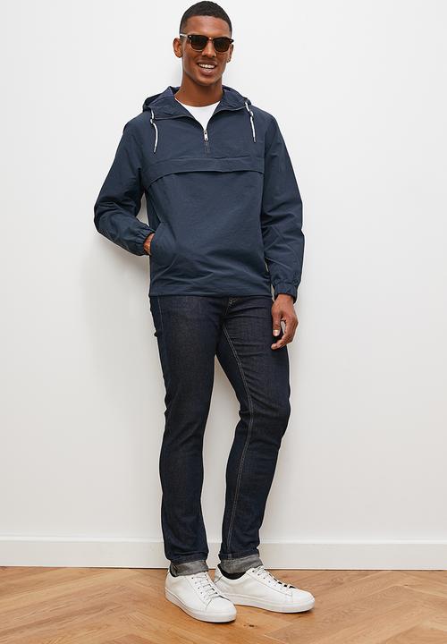 Lark & Crosse - Hooded rib stop poplin 1/4 zip pullover lightweight jacket - navy