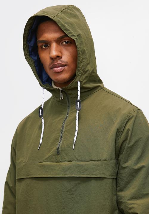 Lark & Crosse - Hooded rib stop poplin 1/4 zip pullover lightweight jacket - khaki