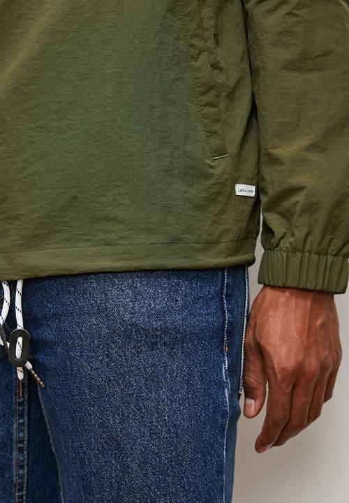 Lark & Crosse - Hooded rib stop poplin 1/4 zip pullover lightweight jacket - khaki