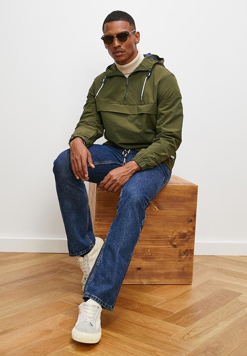 Lark & Crosse - Hooded rib stop poplin 1/4 zip pullover lightweight jacket - khaki