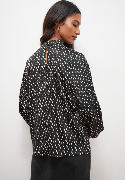 Superbalist - High neck balloon sleeve blouse - black & white