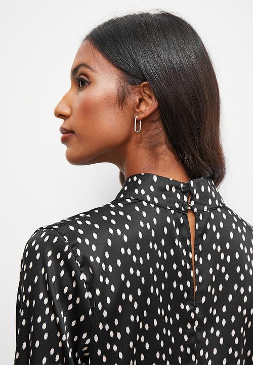 Superbalist - High neck balloon sleeve blouse - black & white