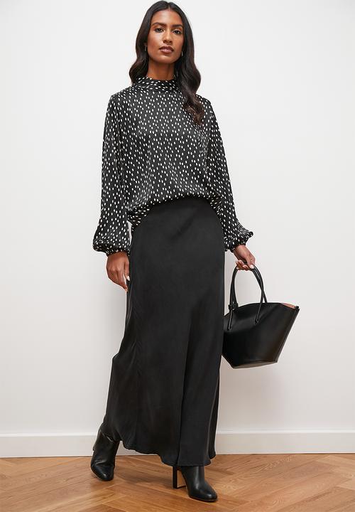 Superbalist - High neck balloon sleeve blouse - black & white