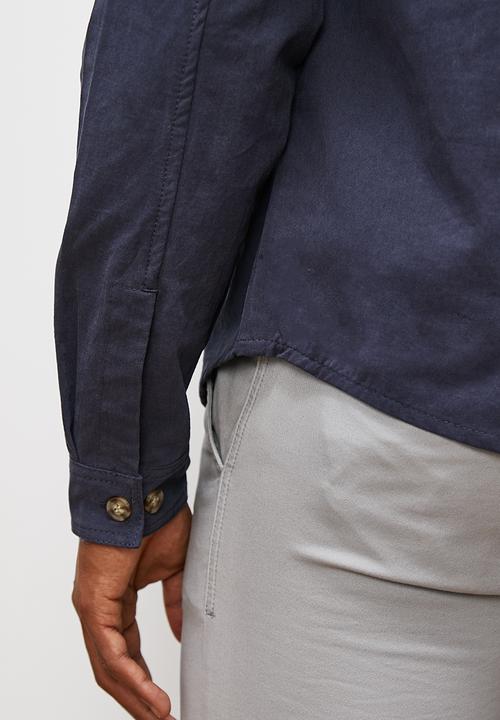 Lark & Crosse - Hooded peached twill shacket - navy