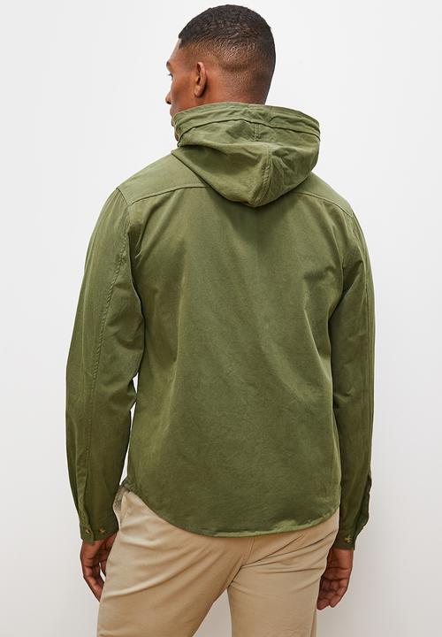 Lark & Crosse - Hooded peached twill shacket - khaki