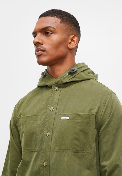 Lark & Crosse - Hooded peached twill shacket - khaki