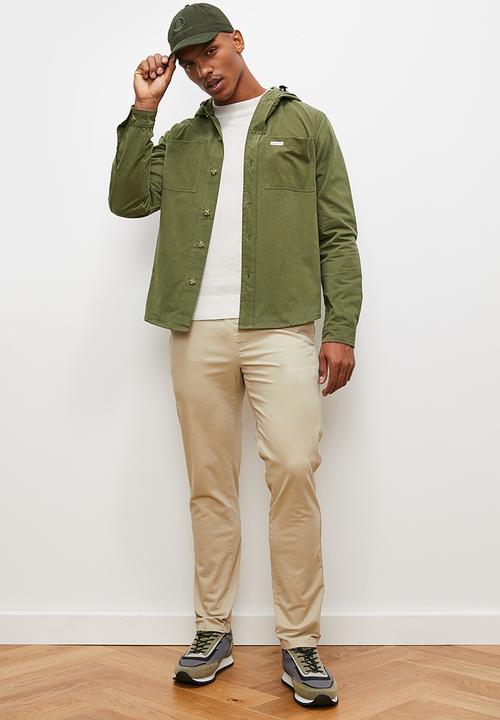 Lark & Crosse - Hooded peached twill shacket - khaki